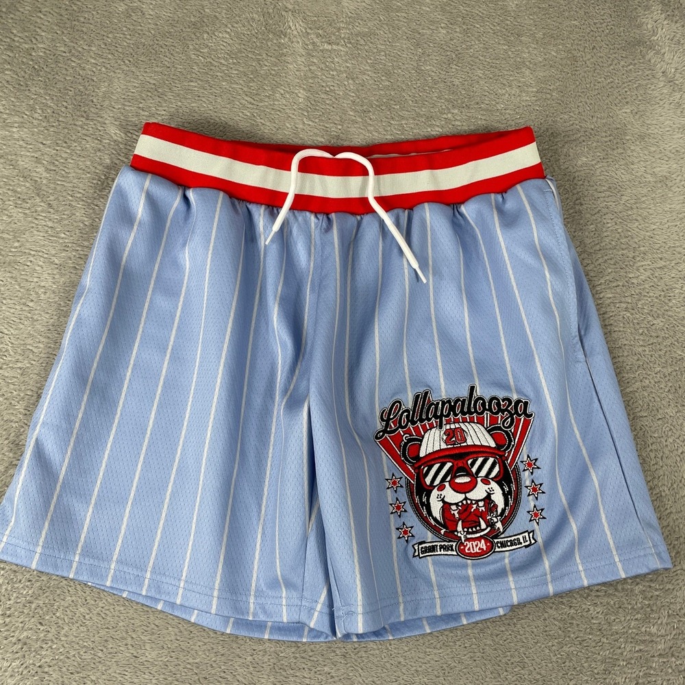 Lollapalooza Shorts Mens Medium Blue Pinstripe 2024 Chicago Music Festival Mesh